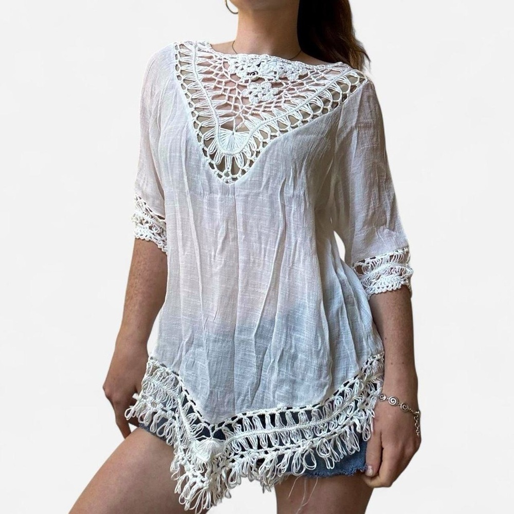 Venus White crochet boho top